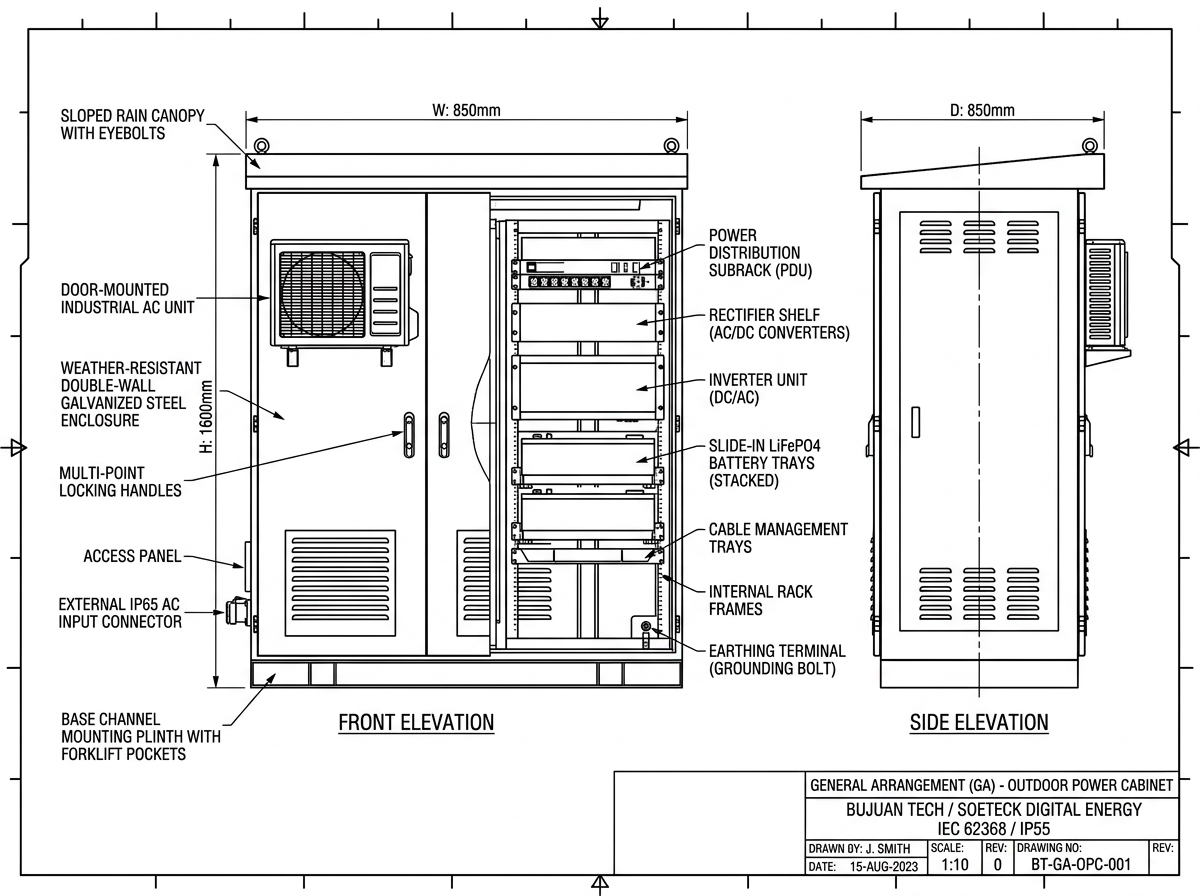 AutoCAD General Arrangement (GA) Drawing - Outdoor Power Cabinet