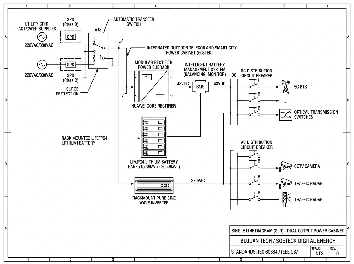 Single Line Diagram (SLD) Electrical Schematic - Dual Output Cabinet